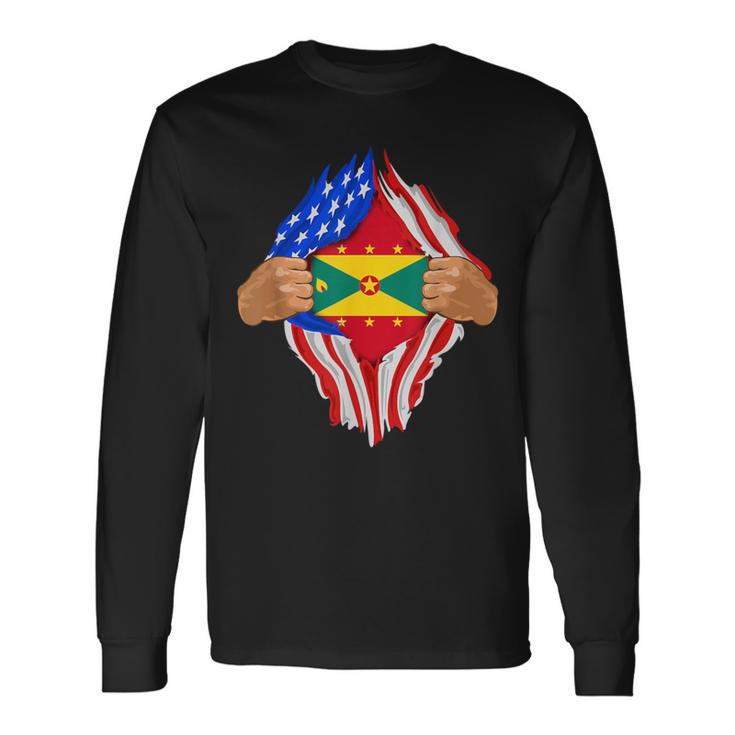 Grenadian Blood Inside Me Grenada Flag Long Sleeve T-Shirt Gifts ideas