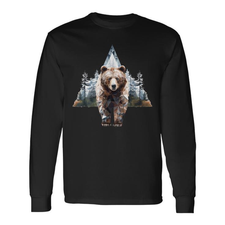 Grizzly Animal Bear In A Triangle Forest Long Sleeve T-Shirt