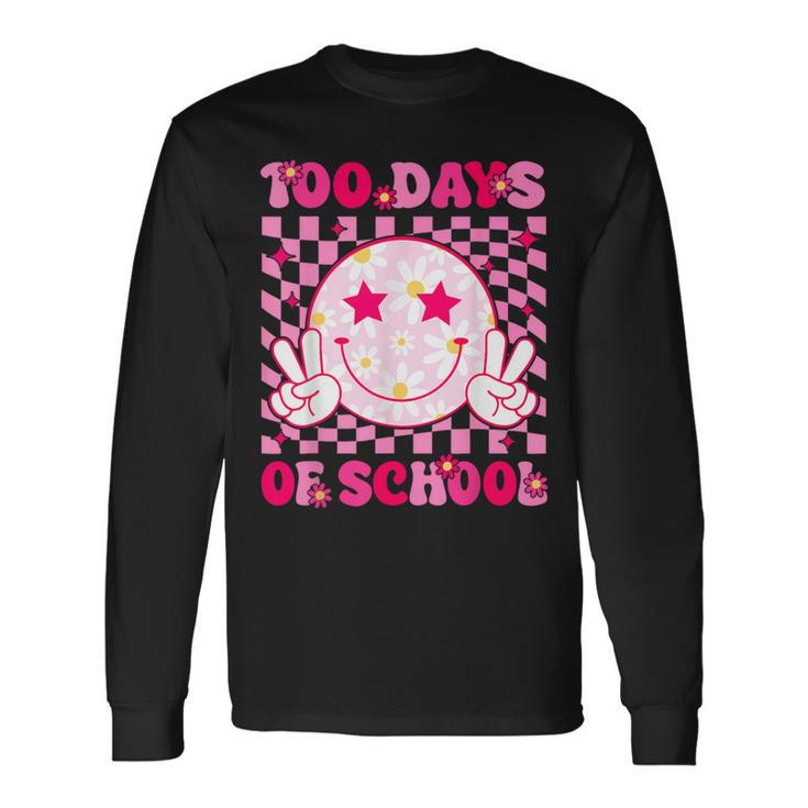 Groovy 100 Days Of School Pink Smile Face Ns Girls Womens Long Sleeve T-Shirt