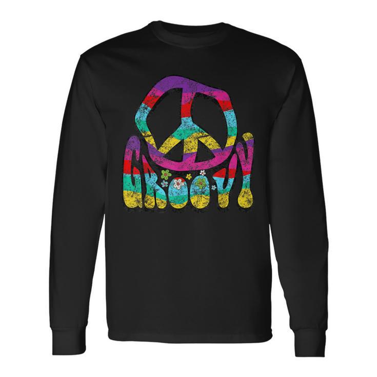 Groovy Hippie 60S 70S Distressed Peace Sign Retro Long Sleeve T-Shirt