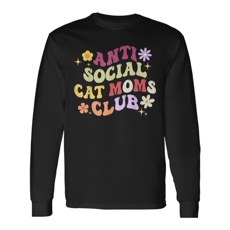 Groovy Retro Anti Social Cat Moms Club Mother's Day Long Sleeve T-Shirt Gifts ideas
