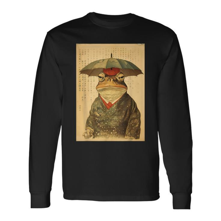 Grumpy Frog Unimpressed Toad Vintage Japanese Aesthetic Long Sleeve T-Shirt