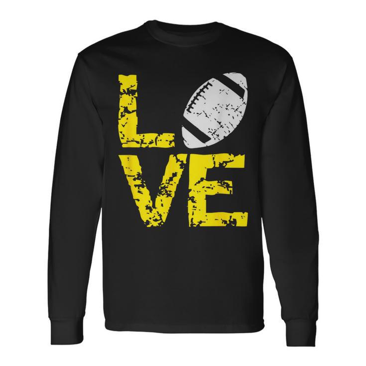 Grunge Love Football Ball Yellow Gold Team Colors Long Sleeve T-Shirt