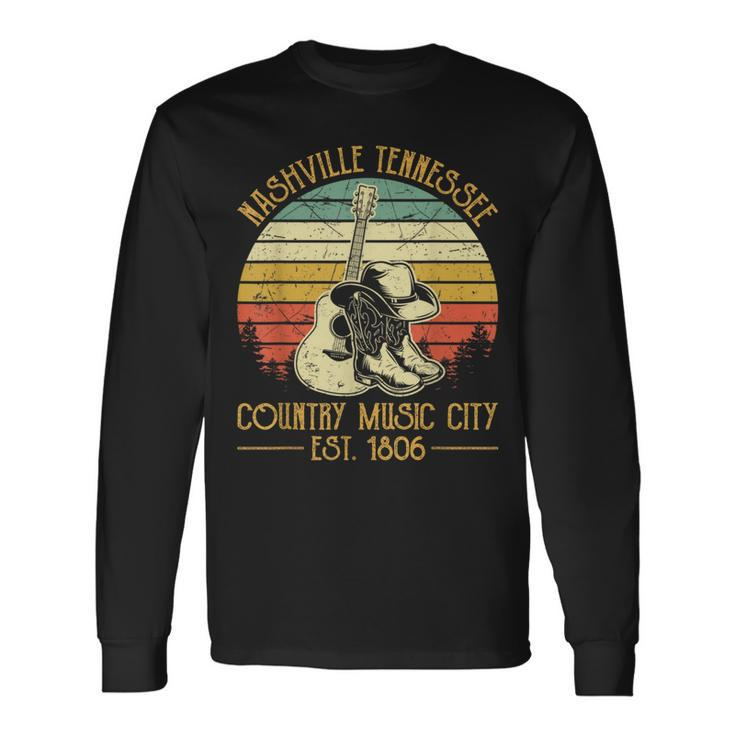 Guitar Guitarist Nashville Tennessee Country Music City Long Sleeve T-Shirt