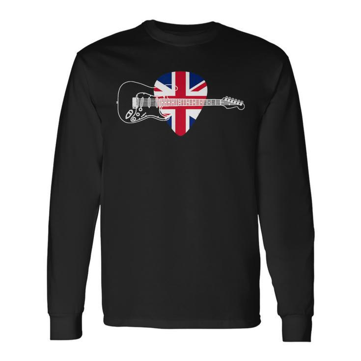Guitar Pick Union Jack Flag Guitarist Vintage Long Sleeve T-Shirt Gifts ideas