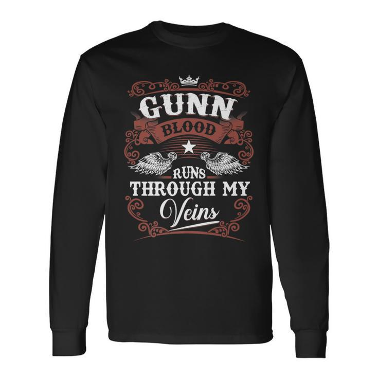 Gunn Blood Runs Through My Veins Vintage Family Name Long Sleeve T-Shirt Gifts ideas