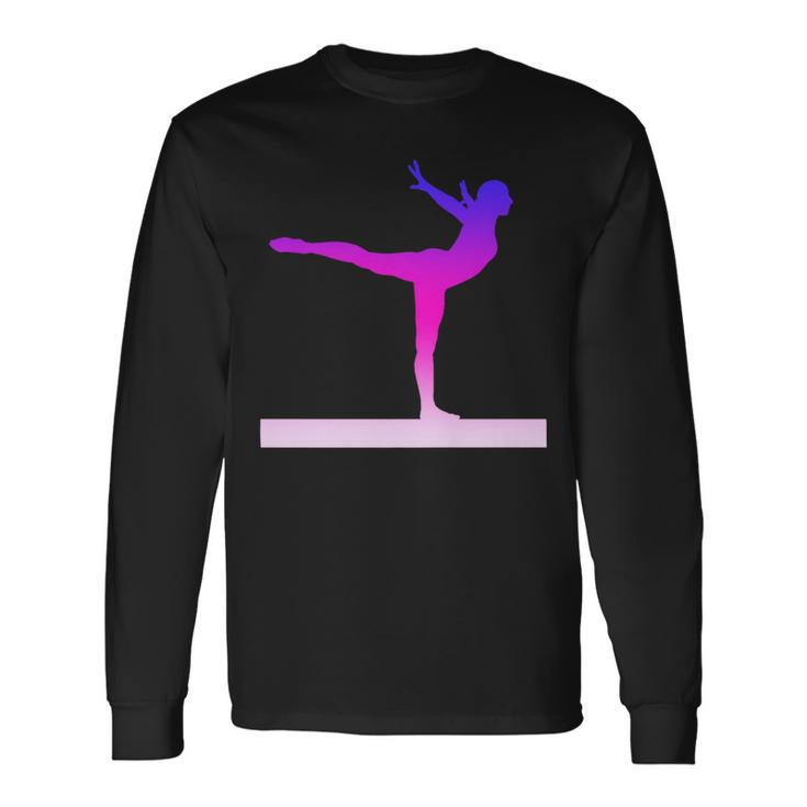 Gymnastics Balance Beam Pink And Purple Watercolor Long Sleeve T-Shirt