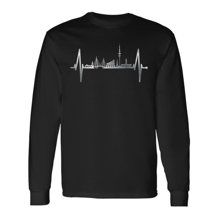 Hamburg Skyline Heartbeat Hamburger Hafen Liebe Fan Hamburg Langarmshirts Geschenkideen