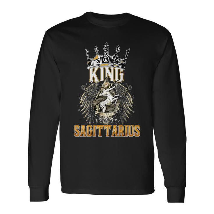 Happy Birthday Sagittarius King Black King Zodiac Birthday Long Sleeve T-Shirt