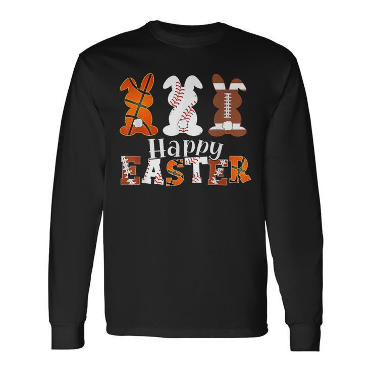 Happy Easter Baseball Football Basketball Bunny Rabbit Boys Long Sleeve T-Shirt