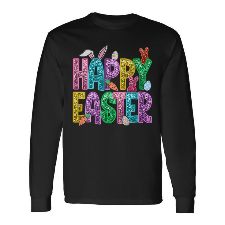 Happy Easter Bling Bling Sayings Egg Bunny Long Sleeve T-Shirt