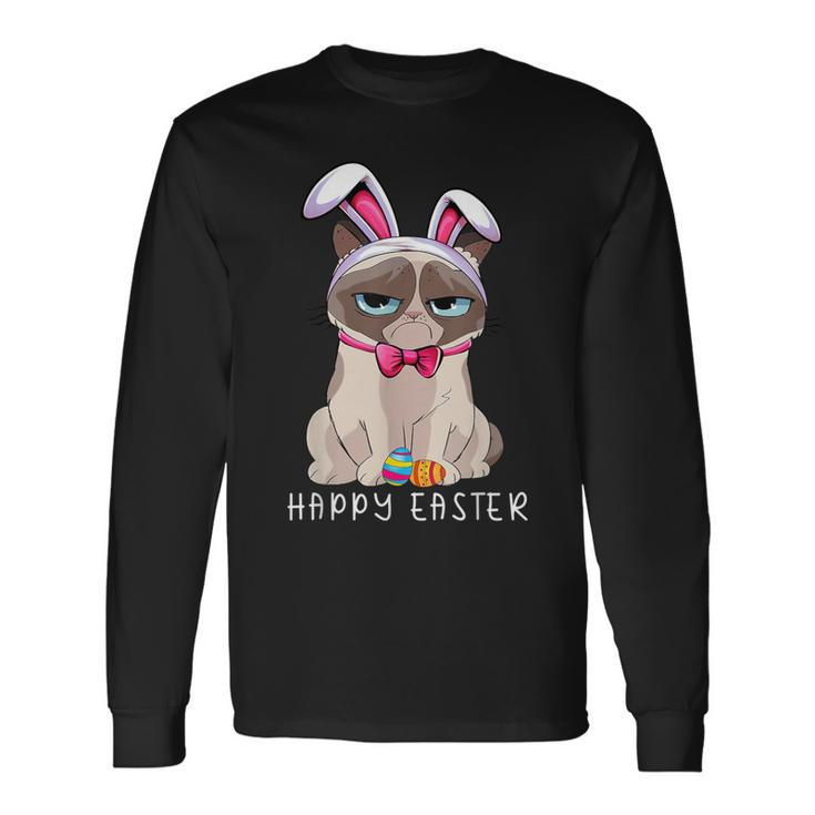 Happy Easter Bunny Pajama Dress Cat Grumpy Rabbit Ears Long Sleeve T-Shirt