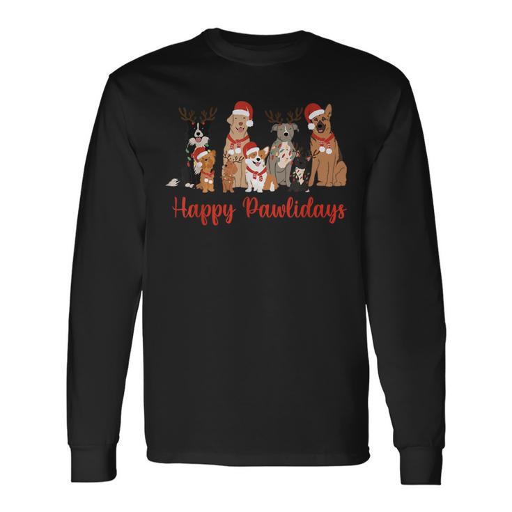 Happy Pawlidays Cute Dogs Christmas Dogs Lover Xmas Long Sleeve T-Shirt