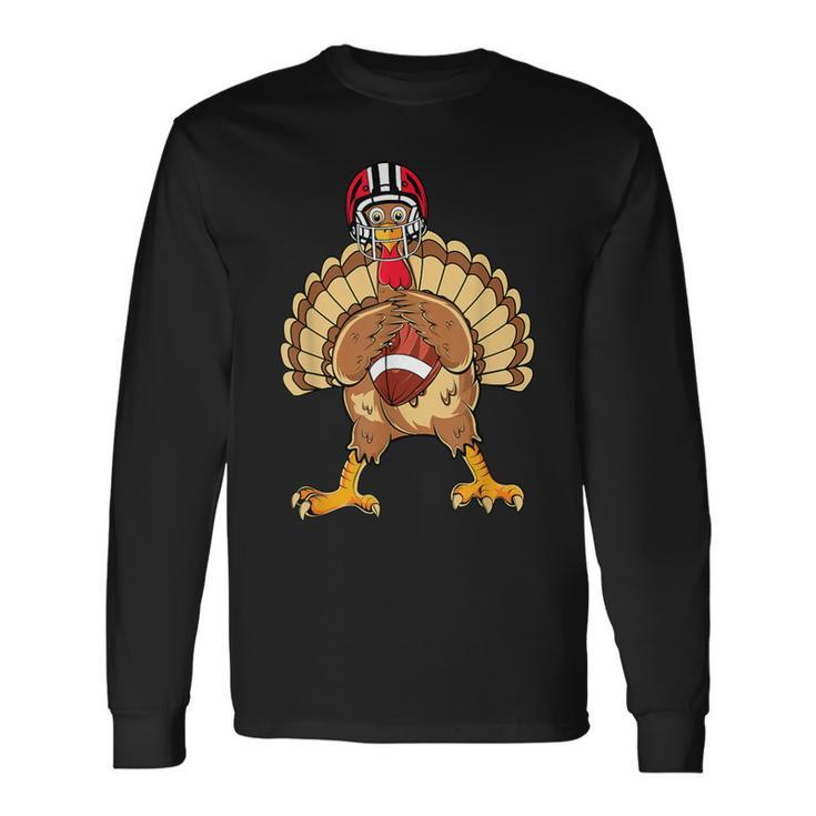 Happy Thanksgiving Turkey Playing Football Dad Boys Long Sleeve T-Shirt