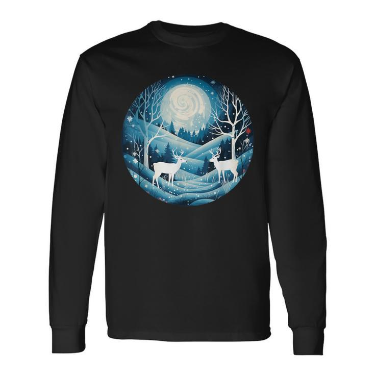 Happy Winter Scenery At Night With Animals And Snow Costume Long Sleeve T-Shirt