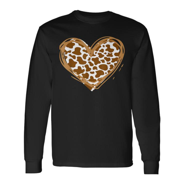 Heart Brown Cow Pattern For Cow Lover Long Sleeve T-Shirt
