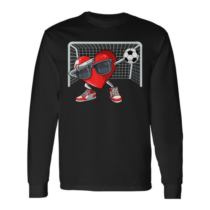 Heart Dab Valentines Day Soccer Player Lover For Boys Long Sleeve T-Shirt