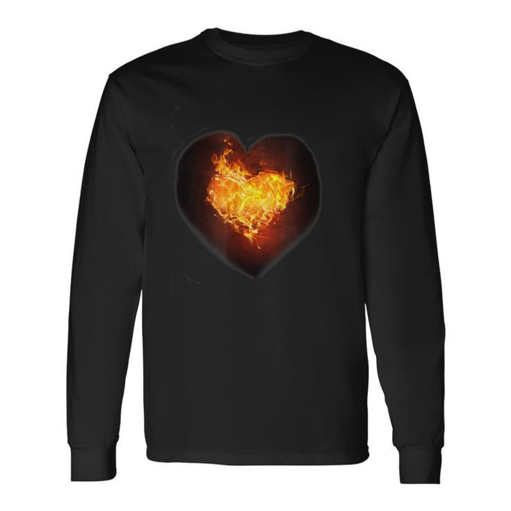 Heart On Fire Flames Heart Long Sleeve T-Shirt