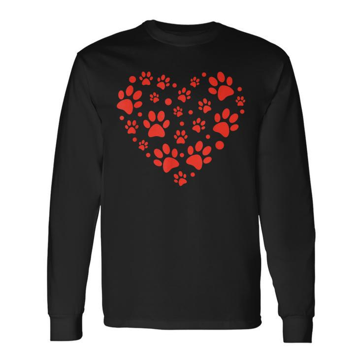 Heart Paw Print Valentines Cute Dog Love Doggie Puppy Lover Long Sleeve T-Shirt