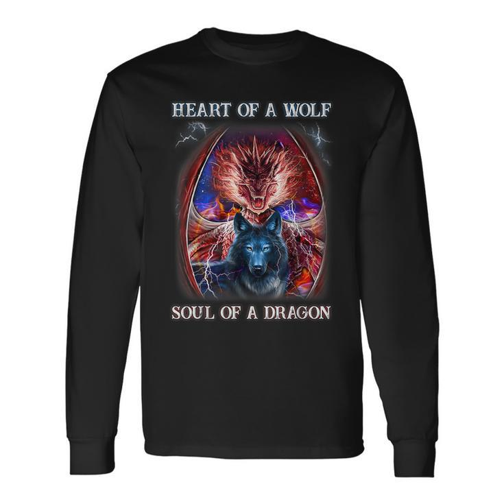 Heart Of Wolf Soul Of A Dragon Cool Dragon Wolf Warrior Long Sleeve T-Shirt Gifts ideas