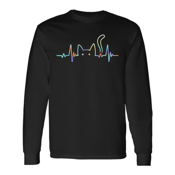 Heartbeat Cat Lover Animal Silhouette Cute Cat Long Sleeve T-Shirt Gifts ideas