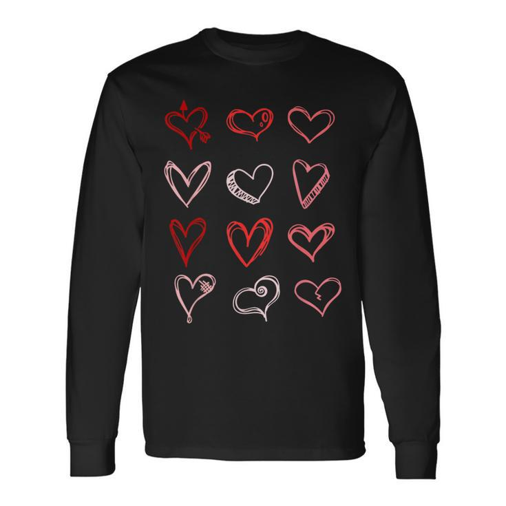 Hearts Pattern Valentines Day Cute Love V-Day Pajama Long Sleeve T-Shirt