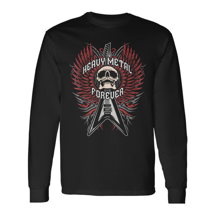 Heavy Metal Forever Skull Guitar Wings Metalhead Musician Long Sleeve T-Shirt