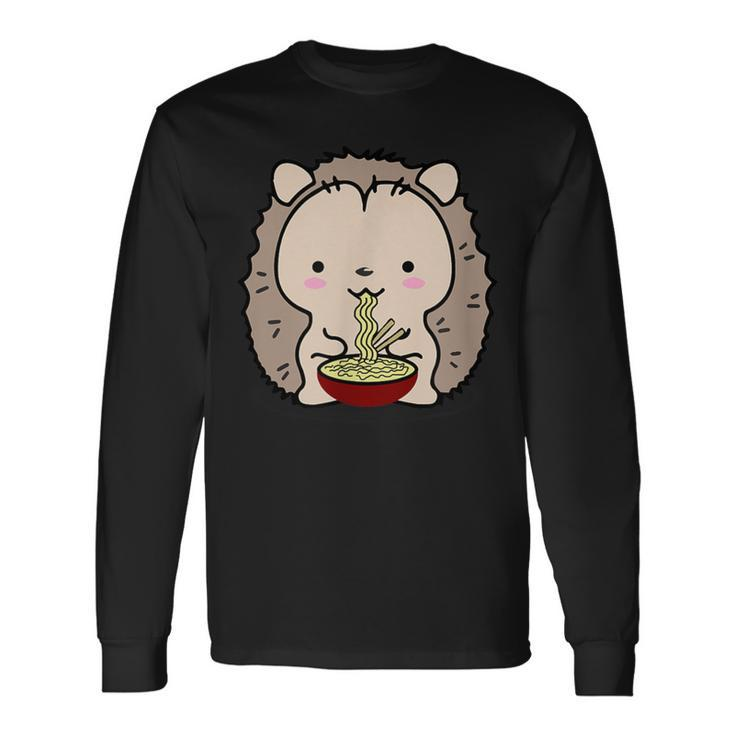 Hedgehog Eating Ramen Noodle Soup Cute Long Sleeve T-Shirt