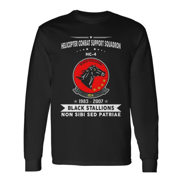 Helicopter Combat Support Squadron 4 Hc 4 Helsuppron 4 Black Stallions Long Sleeve T-Shirt