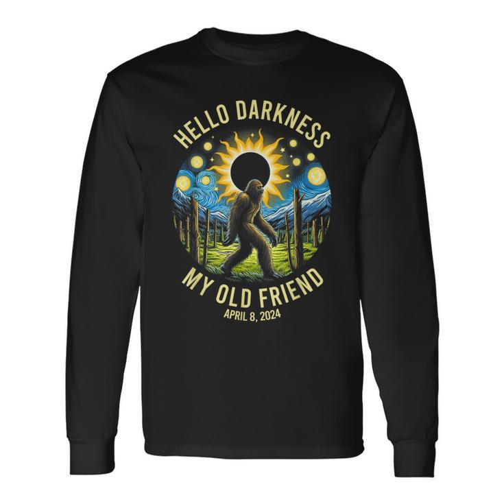 Hello Darkness My Old Friend Bigfoot Solar Eclipse 2024 Long Sleeve T-Shirt