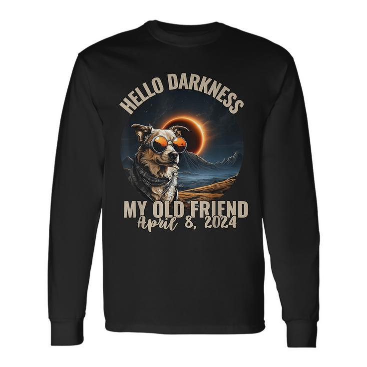 Hello Darkness My Old Friend Dog With Solar Eclipse Glasses Long Sleeve T-Shirt