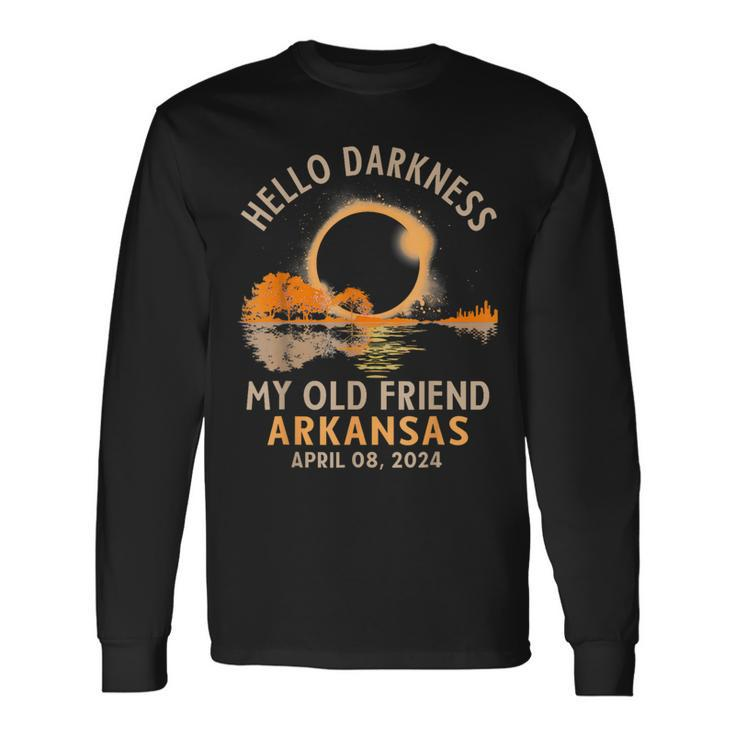 Hello Darkness My Old Friend Total Eclipse 2024 Arkansas Long Sleeve T-Shirt