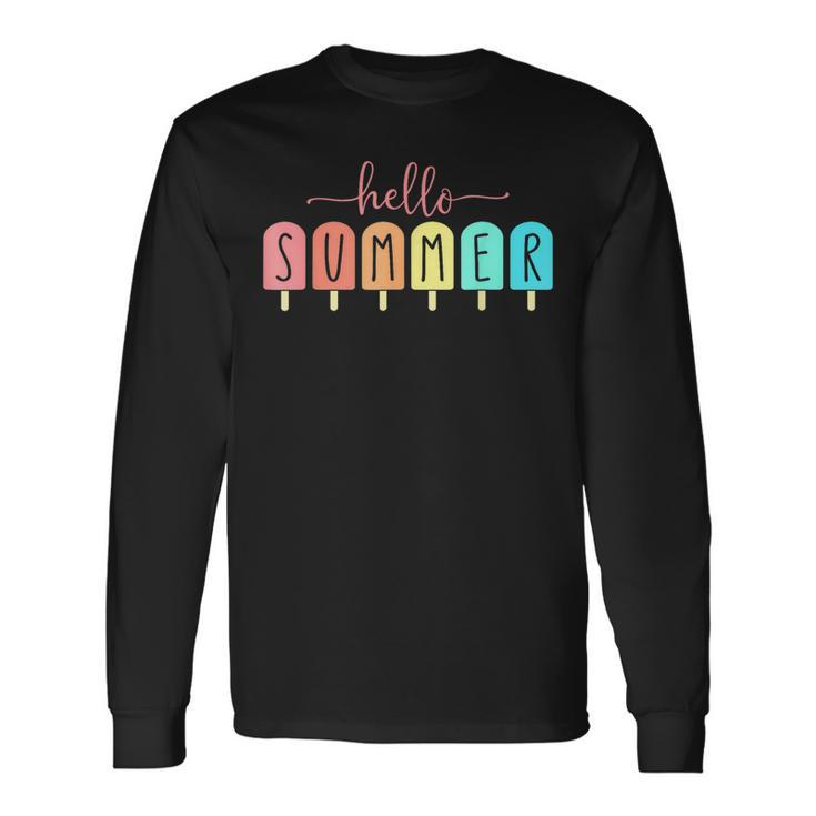 Hello Summer Cool Colorful Popsicle Graphic Long Sleeve T-Shirt Gifts ideas