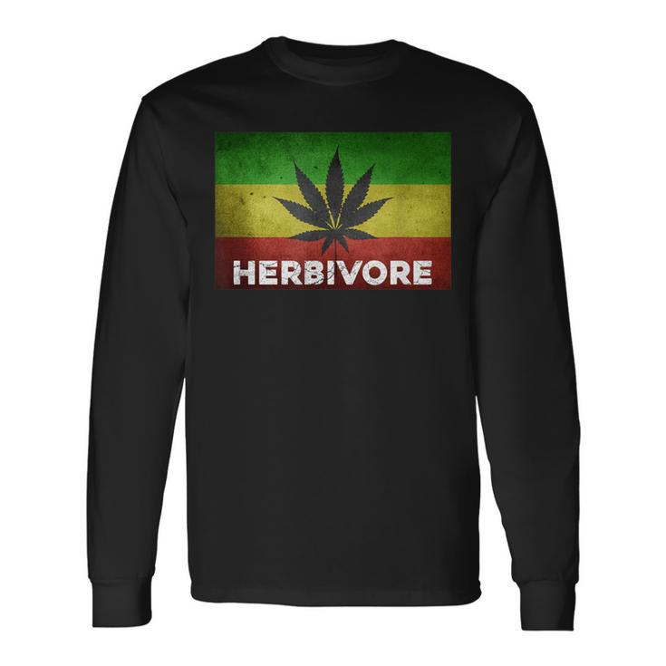 Herbivore Pun Marijuana Weed Cannabis Leaf Jamaican Long Sleeve T-Shirt Gifts ideas