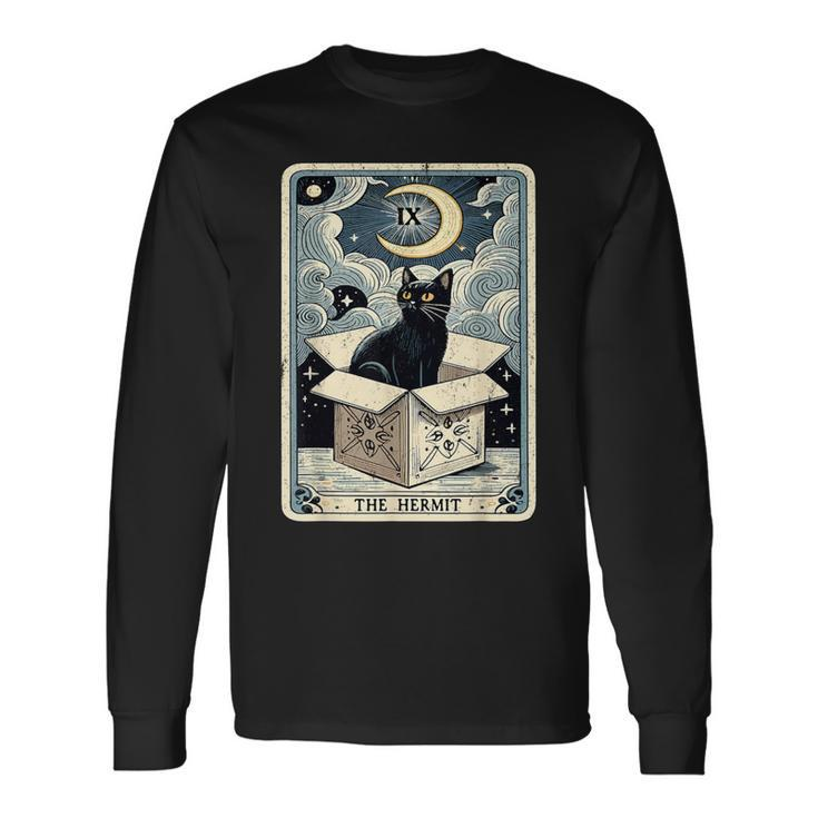 The Hermit Tarot Card Cat In Box Mystic Cat Long Sleeve T-Shirt