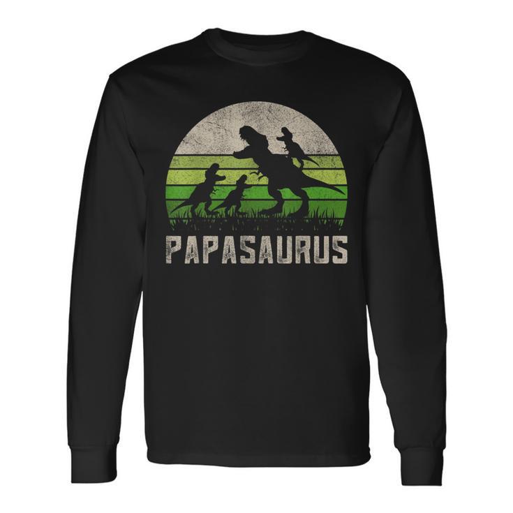 Herren 3 Kinder Saurier Papa T-Stück Spaßatertag Dinosaurierati Langarmshirts Geschenkideen