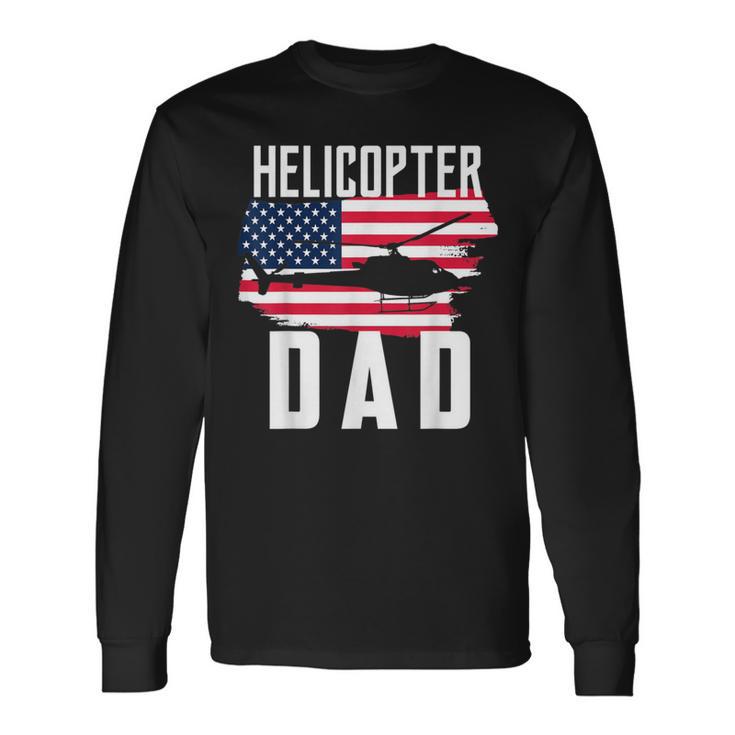 Herren Hubschrauber Papa Usa Flagge Hubschrauber Pilotatertag Langarmshirts Geschenkideen