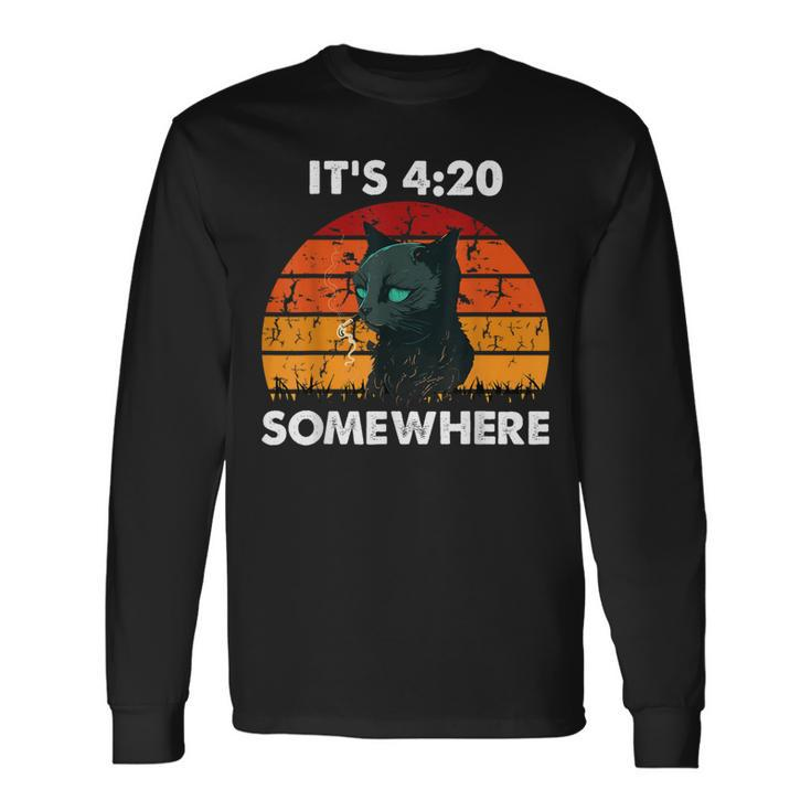 Get High With It's 420 Somewhere Cat Smoking High Long Sleeve T-Shirt