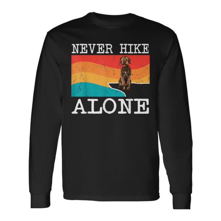 Never Hike Alone Wirehaired Pointing Griffon Graphic Hiking Long Sleeve T-Shirt