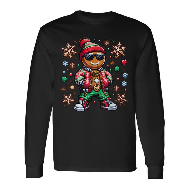 Hip Hop Gingerbread Man X-Mas Christmas Boys Long Sleeve T-Shirt