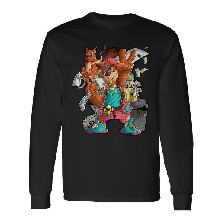 Hip Hop Teddy Bear With Squirrel Adult Long Sleeve T-Shirt