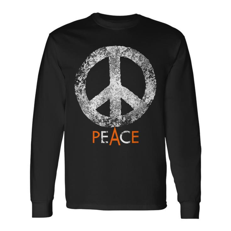 Hippie Peace Ban The Bomb Distressed Vintage Retro Graphic Long Sleeve T-Shirt