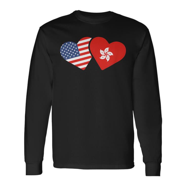 Hong Kong Usa Flag T Heart Hongkonger American Love Long Sleeve T-Shirt