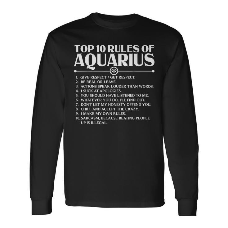 Horoscope Symbols Astrology Sign Top 10 Rules Of Aquarius Long Sleeve T-Shirt