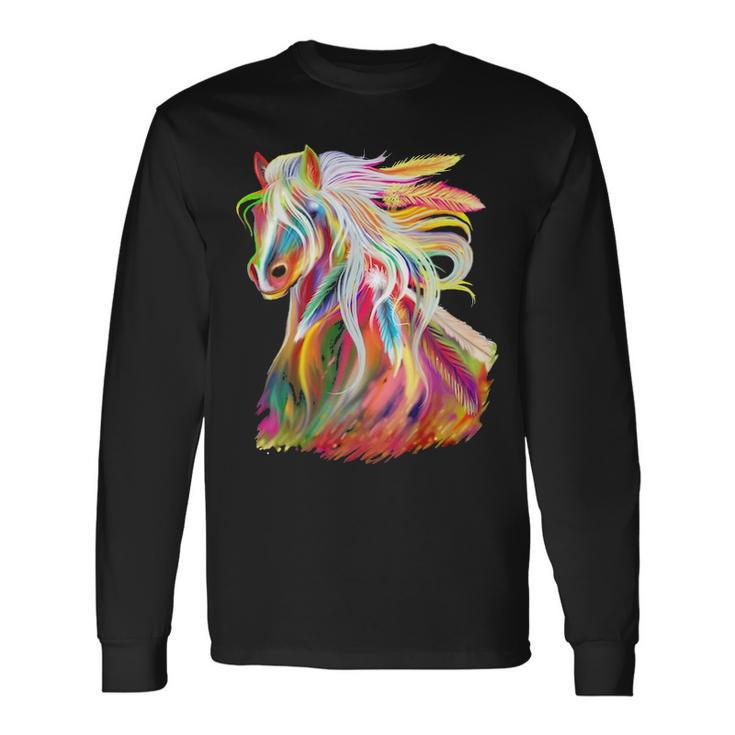 Horse Head Watercolor Equestrian Long Sleeve T-Shirt
