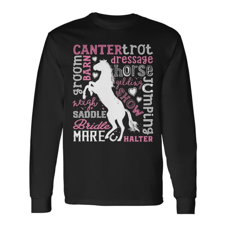 Horse Typography Word Art Girls Horseback Riding Equestrian Long Sleeve T-Shirt