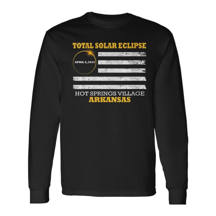 Hot Springs Village Arkansas Solar Eclipse 2024 Us Flag Long Sleeve T-Shirt