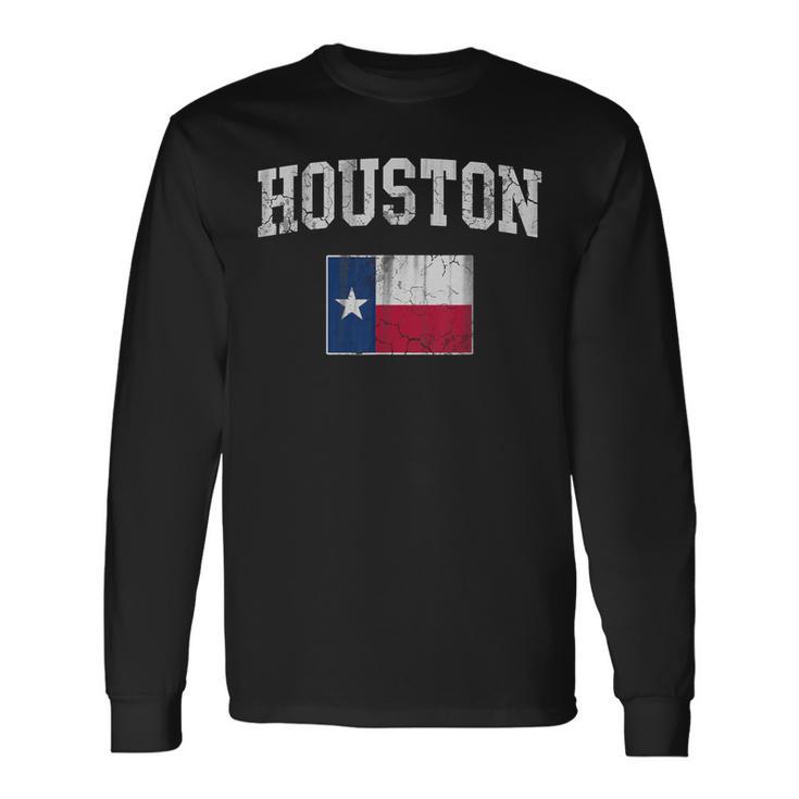 Houston Texas Flag Vintage Distressed Long Sleeve T-Shirt