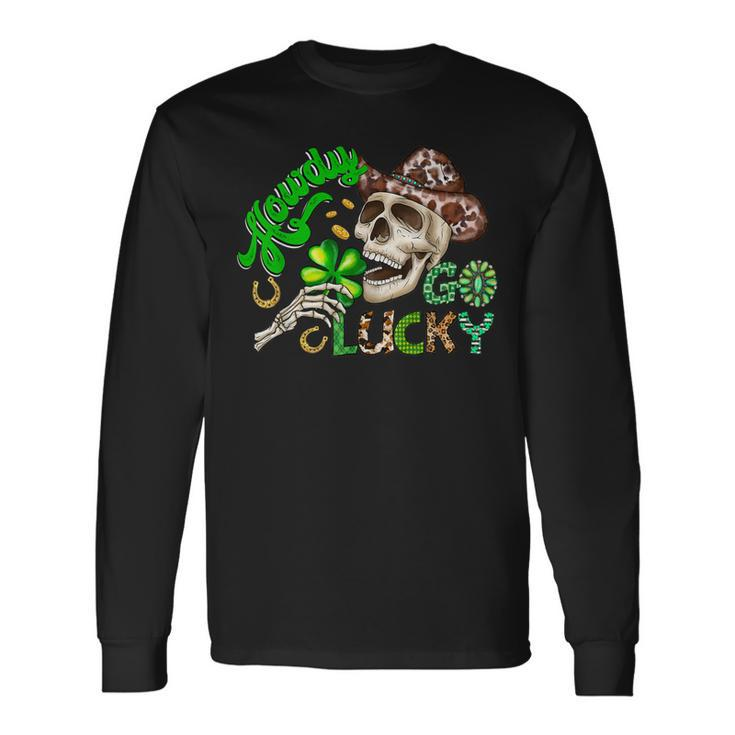 Howdy Go Lucky Leopard St Patrick's Day Western Cowboy Women Long Sleeve T-Shirt