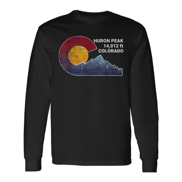 Huron Peak Colorado With Flag Inspired Scene Long Sleeve T-Shirt
